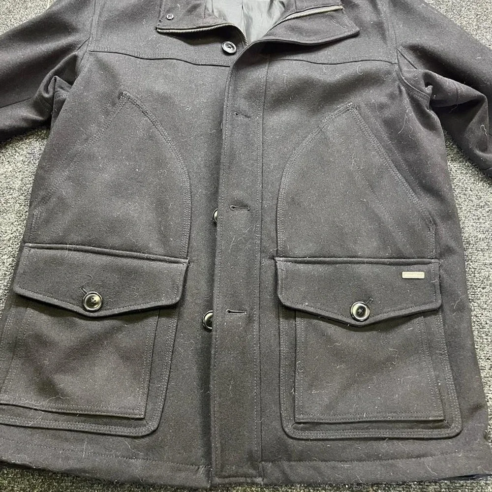 Eddie Bauer Mens Black Wool Trench Coat Vintage Y2K Field Jacket Large